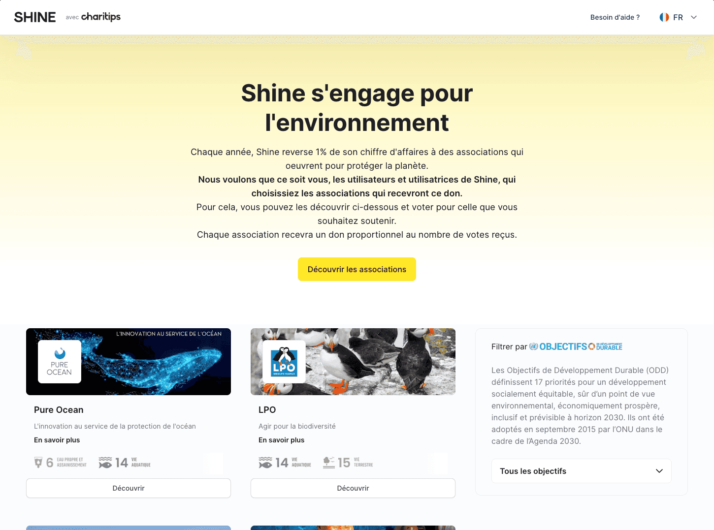 Capture d’écran de la page de don personnalisée de Shine